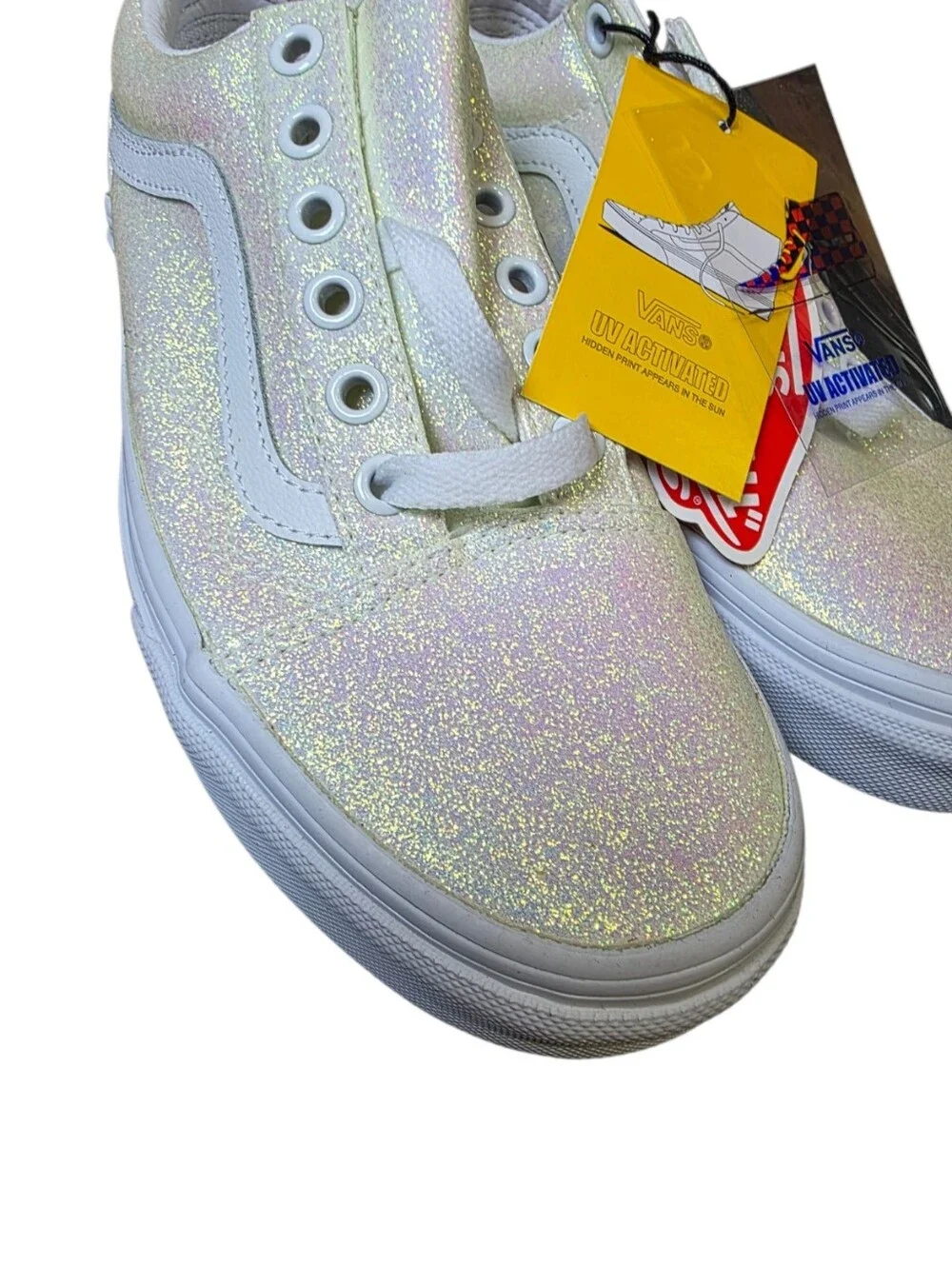 NWT Vans Glitter Iridescent  Sz 6 Sneakers White Pink